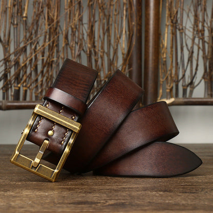 3.8CM Pure Cowhide High Quality Genuine Leather Belts for Men Strap Male Brass Buckle Fancy Vintage Jeans Cowboy Thicken Cintos