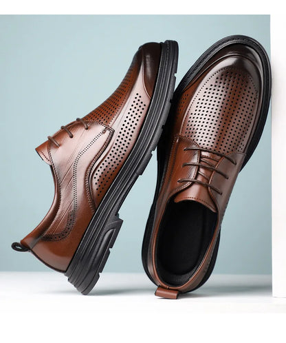 2026 New Men's Breathable Hollow Out Leather Oxford Shoes Formal Business Dress Shoes for Man Summer Autumn Platform Shoe Male