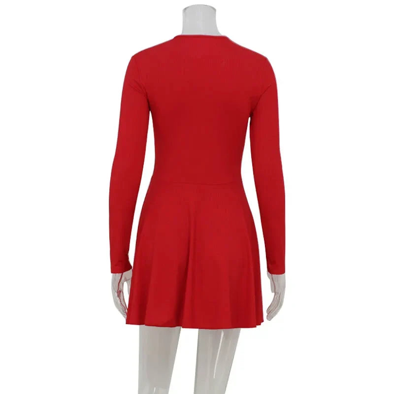 Fashion Solid Women's Mini Dresses A-Line Knitted Sheer Slim Fit Long Sleeves Bodycon O-Neck Party Streetwear Vestidos