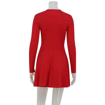 Fashion Solid Women's Mini Dresses A-Line Knitted Sheer Slim Fit Long Sleeves Bodycon O-Neck Party Streetwear Vestidos
