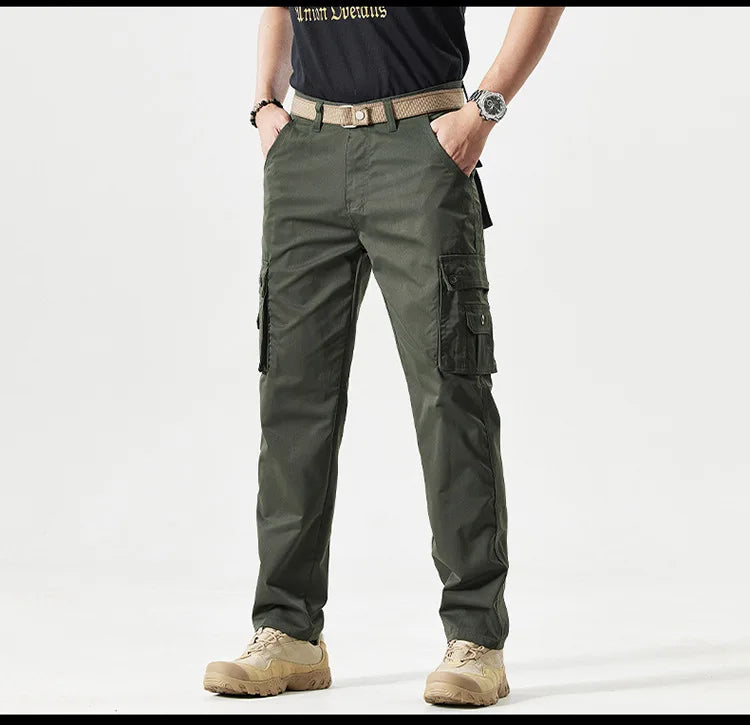 Autumn Work Pants Men Multi-pockets Cargo Trousers Casual Wear-resistant Workwear Spring Straight Pant Outdoor Hiking Trousers