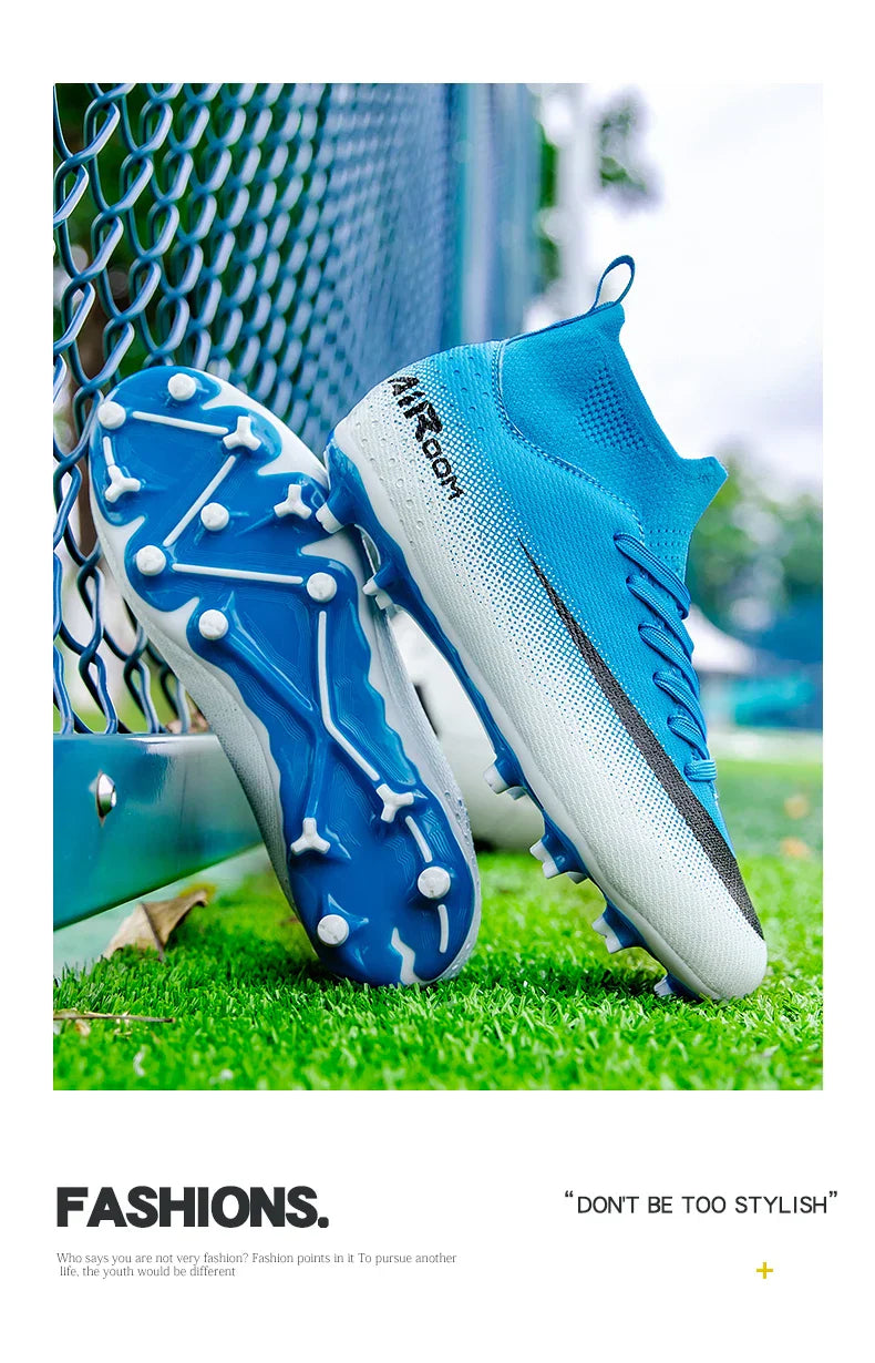 High-Top Leather AG Studded Soccer Cleats, Anti-Slip for Grass Field, Youth & Adult Men Women Training World Cup Style