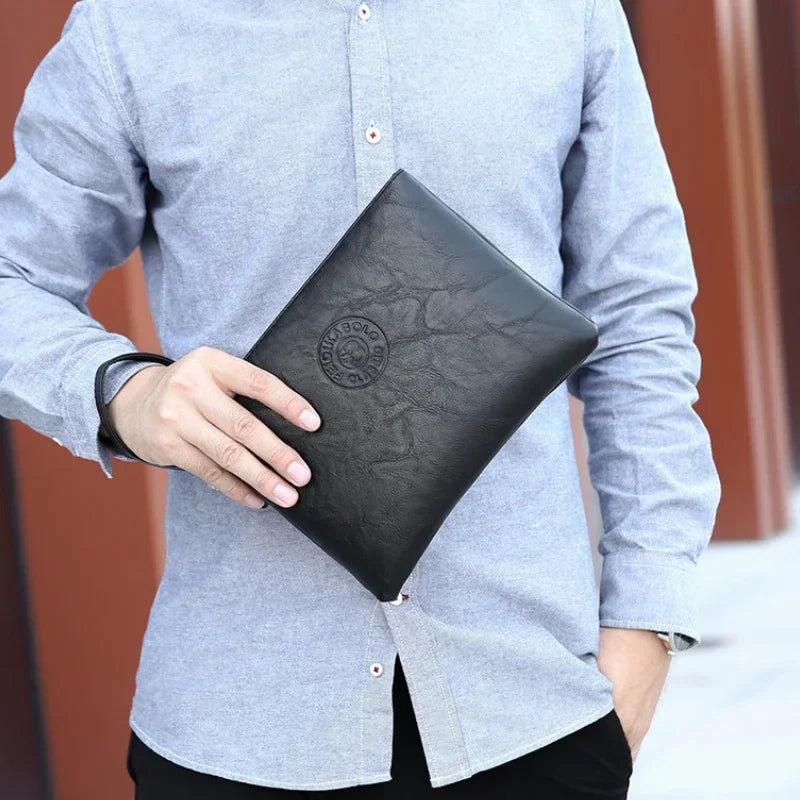 Nouvelle Pochette pour Homme Style Business Grand Portefeuille en Cuir PU Souple Homme avec Dragonne Sac Élégant Décontracté et Tendance Sac à Main Pochette Homme