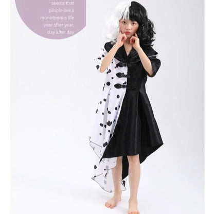 Anime Cruella cosplay costume dress set with gloves cloak Halloween carnival set adult female Cruella De Vil costume