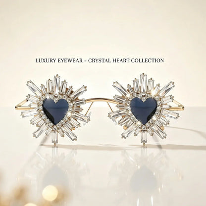 Women Rhinestone Heart Sunglasses Baroque Vintage Small Sound Exaggerated Eyewear Sparkling Party Festival Shades UV400