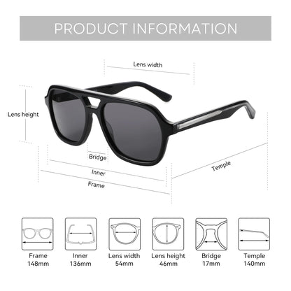 Acetate Pilot Polarized Prescription Sunglasses For Women Double Bridge UV400 Myopia Protection Grade Shade