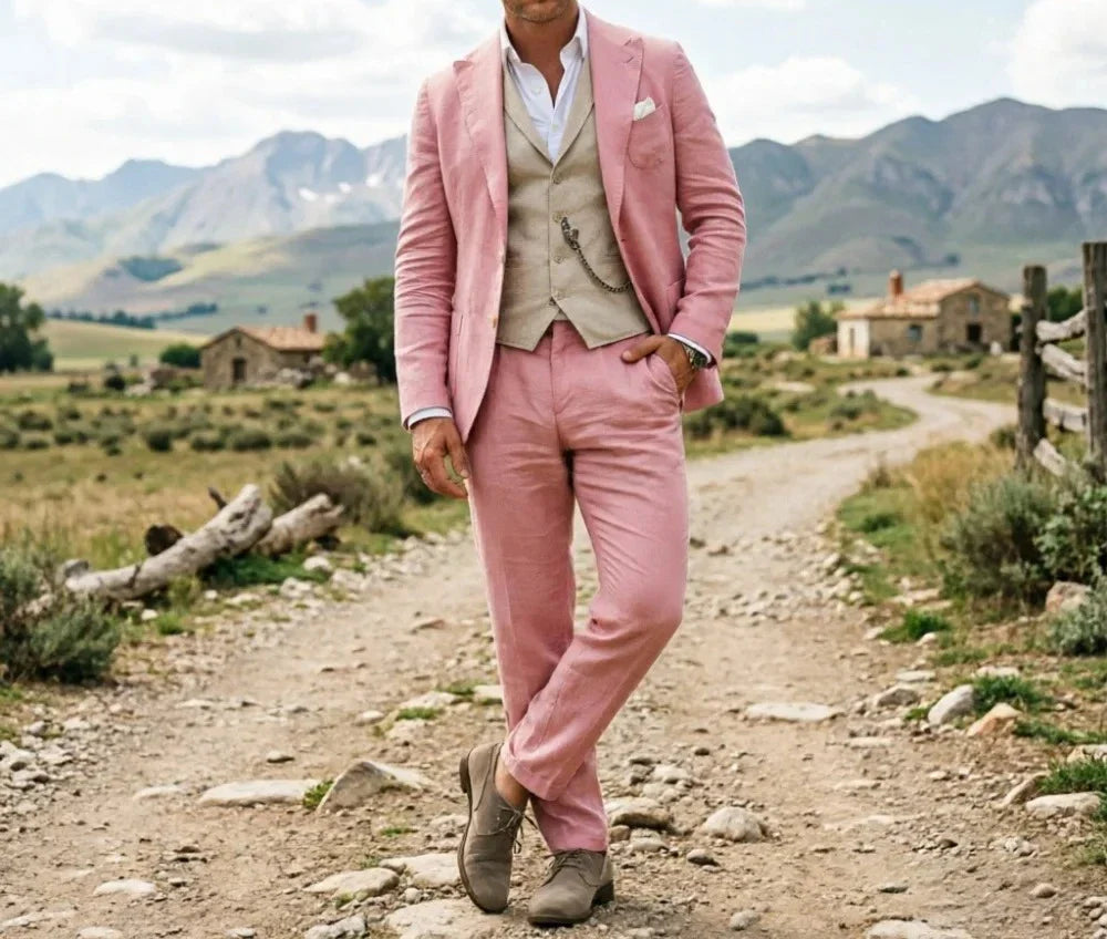 Sage Green Linen Men 3 Piece Suit Breathable Slim Fit Summer Beach Formal Wear For Wedding Business Party Occasion Outfit