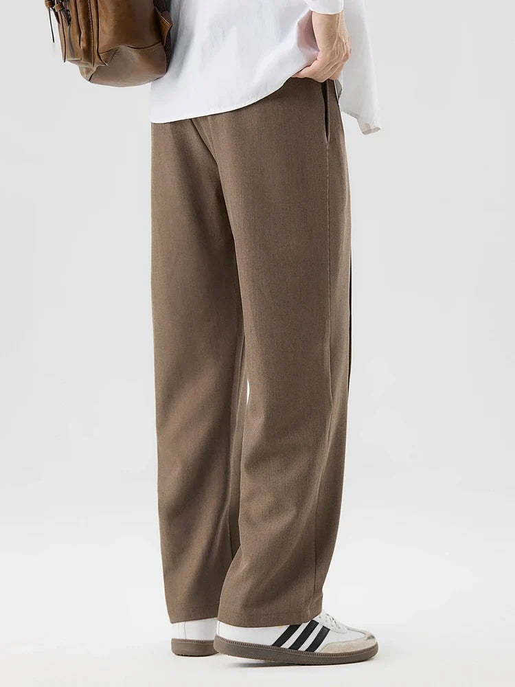 2023 New Autumn Casual Pants Men Korean Fashion Banded Waist Stretch Wide Leg Pleated Suit Slacks Straight Loose Drape Trousers