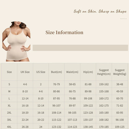 High Quality Women Seamless Cami Single Layer Adjustable Straps Scoop Neck Comfort Body Control Shaping Tank Top