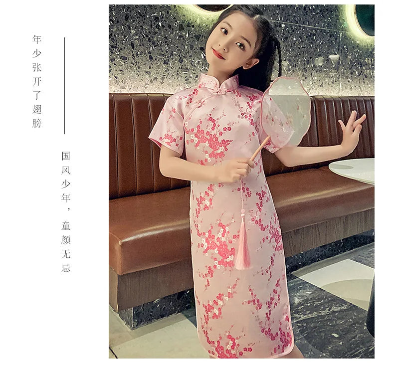 Fashion Children's Cheongsam Modern Girls Dresses Summer Baby Party Qipao Princess Clothing Chinese Style Girl Dress Vestidos