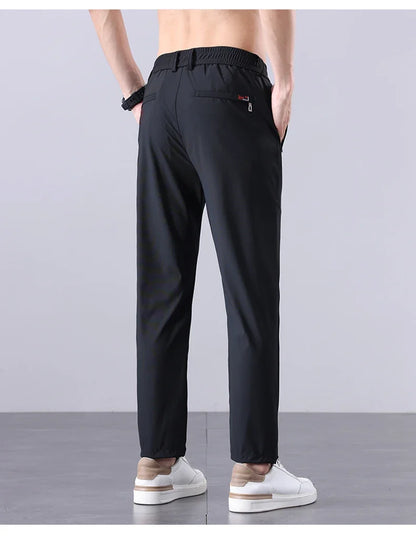 Summer New Men's Ice Silk Pants Korean Y2K All Match Elastic Sweatpants Office Business Casual Fashion Straight Suit Trousers