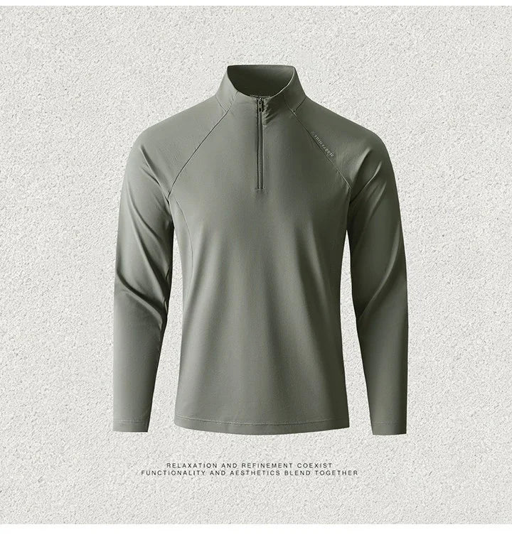 Men's Quick-Dry Half-Zip Long Sleeve T-Shirt – Breathable Four-Way Stretch Athletic Top with UPF50+ Cool Touch for Running & Gym