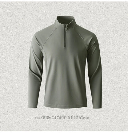 Men's Quick-Dry Half-Zip Long Sleeve T-Shirt – Breathable Four-Way Stretch Athletic Top with UPF50+ Cool Touch for Running & Gym