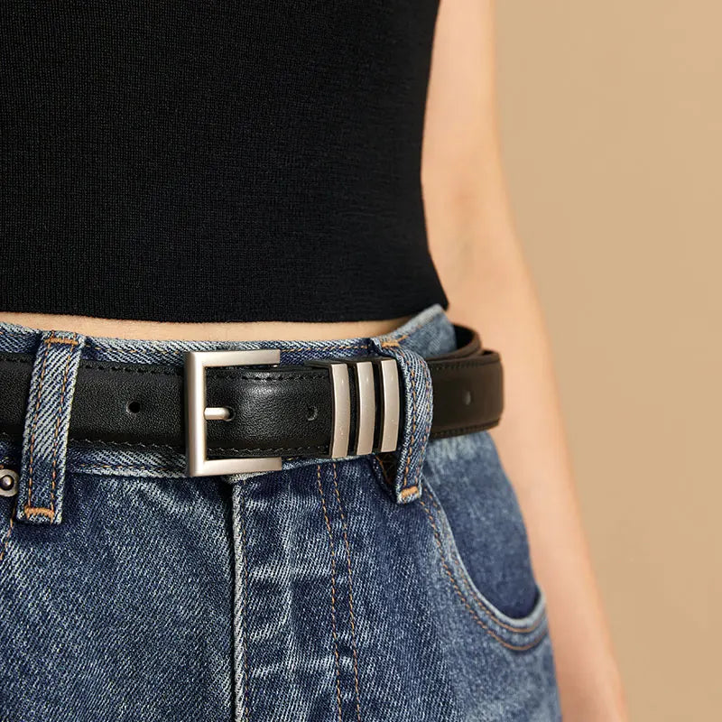Belts Women Full Grain Leather Versatile Solid Color Metal Buckle 2024 Ladies Accessories Handmade 91055