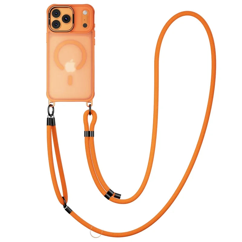 Metal Lens Stand Magnetic Case For iPhone 17 Air 16 Plus 15 14 13 Pro Max With Crossbody Lanyard Strops Heavy Duty Protection