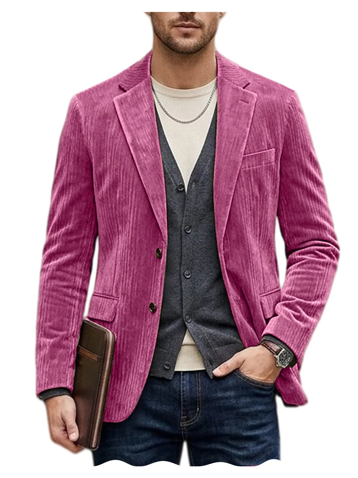 Men's Corduroy Blazer Jacket Casual Double-Sided Snow Cotton Slim Fit Notched Lapel Sport Coat for Business Daily Wear