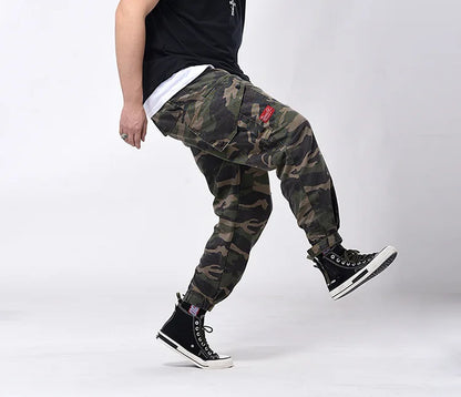 Big Size Men's Cargo Pant Elastic Waist Cotton Jogger Trouser Male Camouflage Loose Spring Pocket Extra Large Plus Baggy Hip Hop