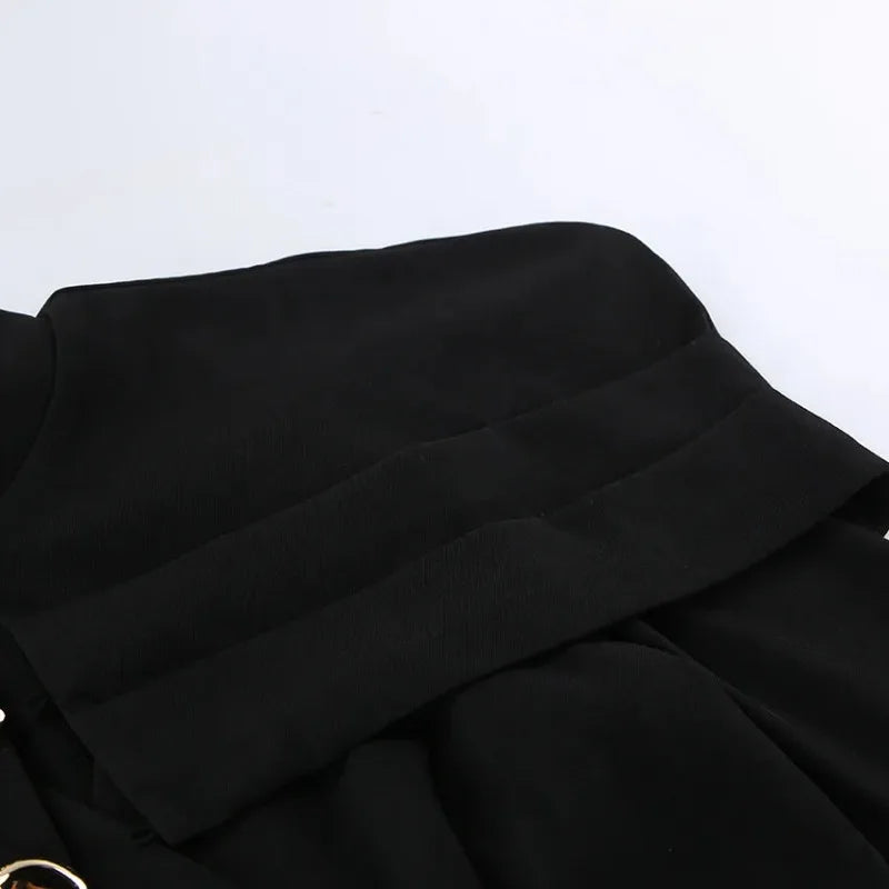 Black Elegant Blazer For Women 2025 Autumn Fashion Gold Buttons Patchwork Jacket Coat Party Vintage Commuter Suit Jacket