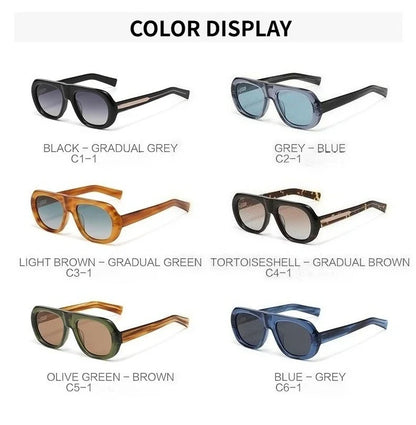 Vintage Pilot Rectangular Frame  Men Sunglasses Fashion Polarized Shades UV400 Women Trending Punk Sun Glasses INS Eyeglasses