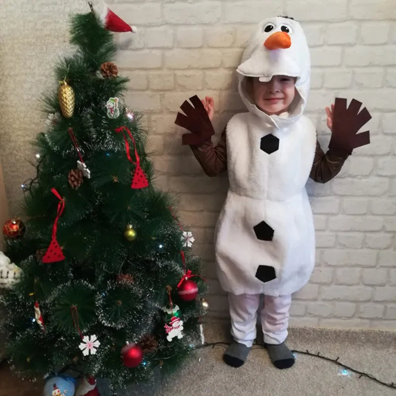 New Year Christmas Girls Olaf Cospaly Costume Frozen Deluxe Toddler Bodysuit Halloween Hooded Costume Party Gift Dress Up