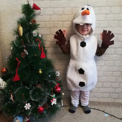 New Year Christmas Girls Olaf Cospaly Costume Frozen Deluxe Toddler Bodysuit Halloween Hooded Costume Party Gift Dress Up