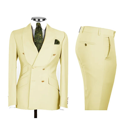 Light Blue Men's Suits Chic Double Breasted Blazer Peak Lapel Elegant Formal Set Male 2 Piece Jacket Pants Wedding Groom Tuxedos