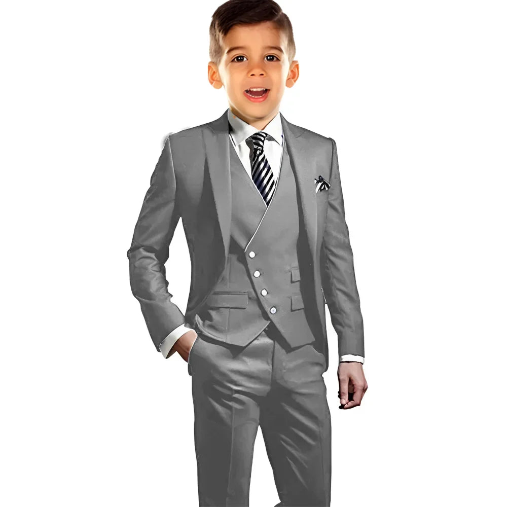 Boys Elegant Peak Lapel Suit Set 3 Pieces Birthday Party Outfit,Autumn Long Sleeve Tuxedo Wedding Guest Clothes,Plus Size Suits