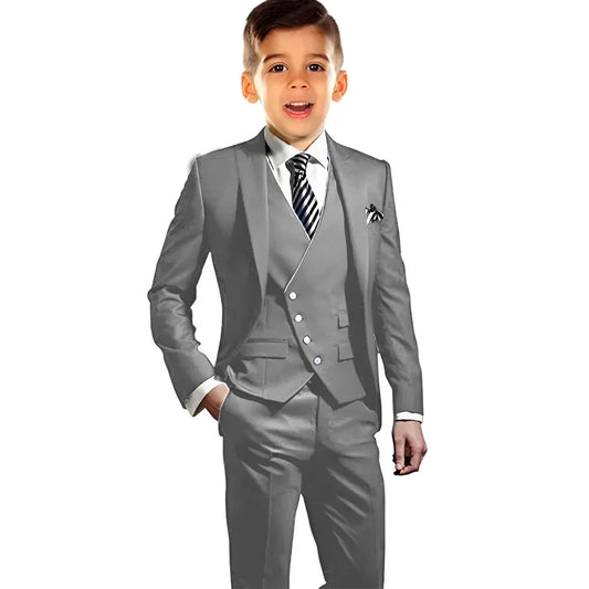 Boys Elegant Peak Lapel Suit Set 3 Pieces Birthday Party Outfit,Autumn Long Sleeve Tuxedo Wedding Guest Clothes,Plus Size Suits