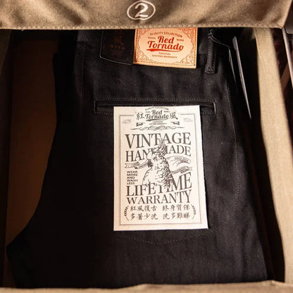 Black Men's Jeans Relaxed Fit 14.5oz Selvedge Denim Officer Trousers