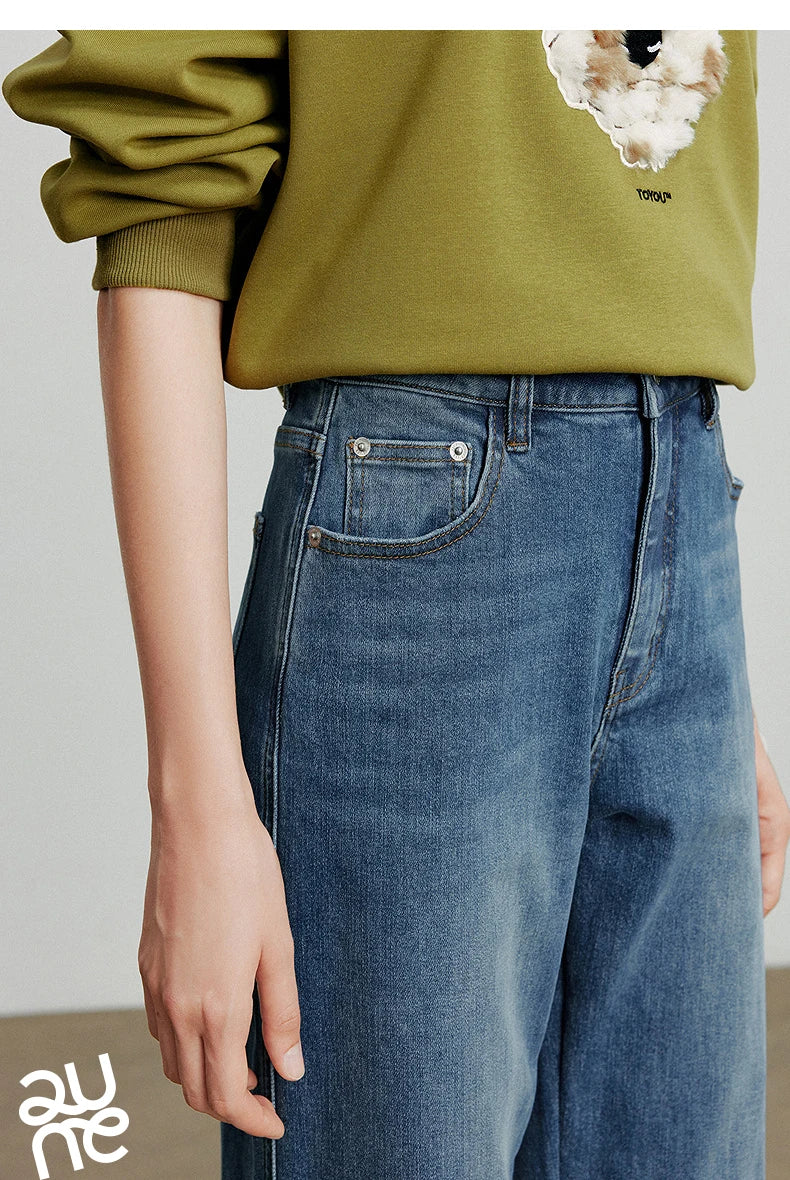Women Denim Jeans 2025 Autumn New Lyocell Rolling Up Hem Elastic and Simple Straight Leg Ankle Length Pants