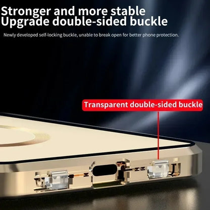 Metal Magnetic Case For Magsafe iPhone 17 Pro Max 16 15 14 13 12 Pro Max Plus Lens Protection Double Sided Glass Snap Lock Cover