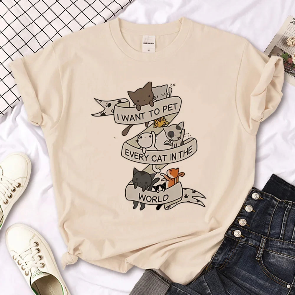 Cat top women streetwear summer anime t shirt girl y2k Japanese clothes