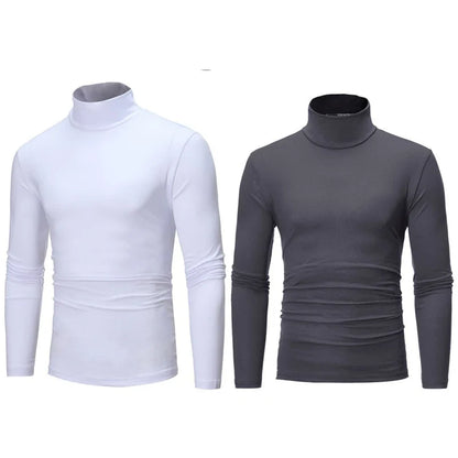 2pcs Men Thin Warm Tops Men's Autumn Long-sleeved Thermal Underwer Male High Collar Fashion T-shirt