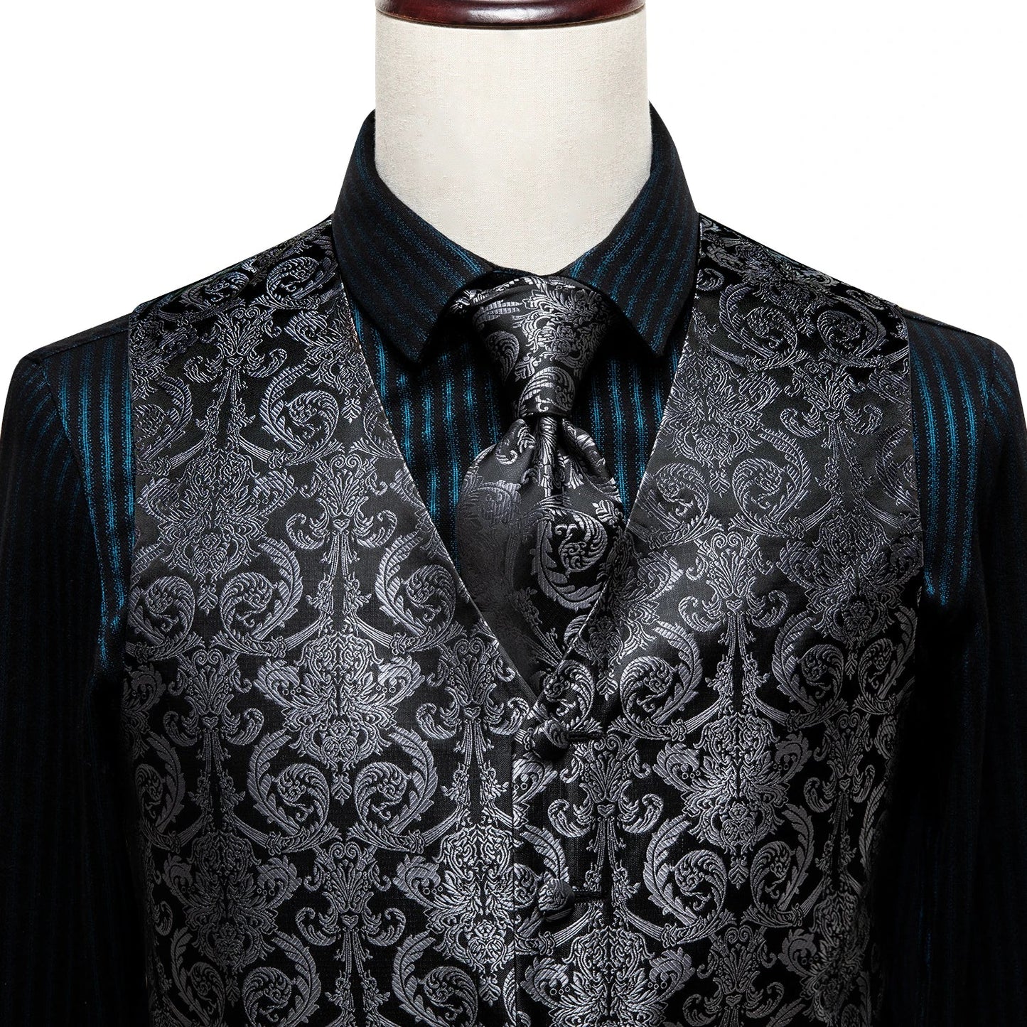 Hi-Tie Black Luxury Paisley Men's Vest Set Hanky Cufflinks For Wedding 100% Silk Vest For Men Gold Waistcoat Yellow Classic Vest