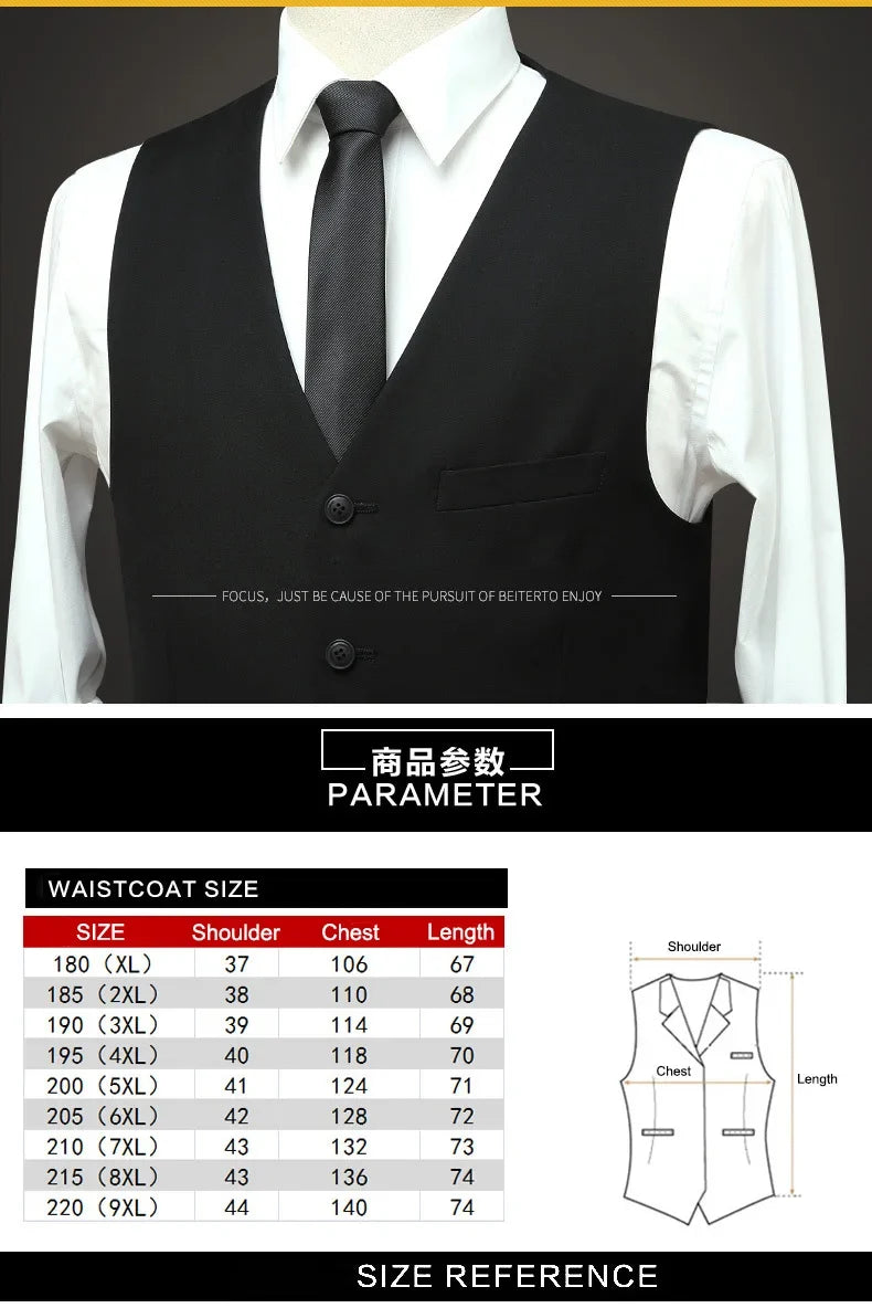 Plus Size Black Navy Suit Vest Men Solid Color Single Breasted Waistcoat For Host Groom Groomsmen Grey Black Navy Waist Coat 9XL