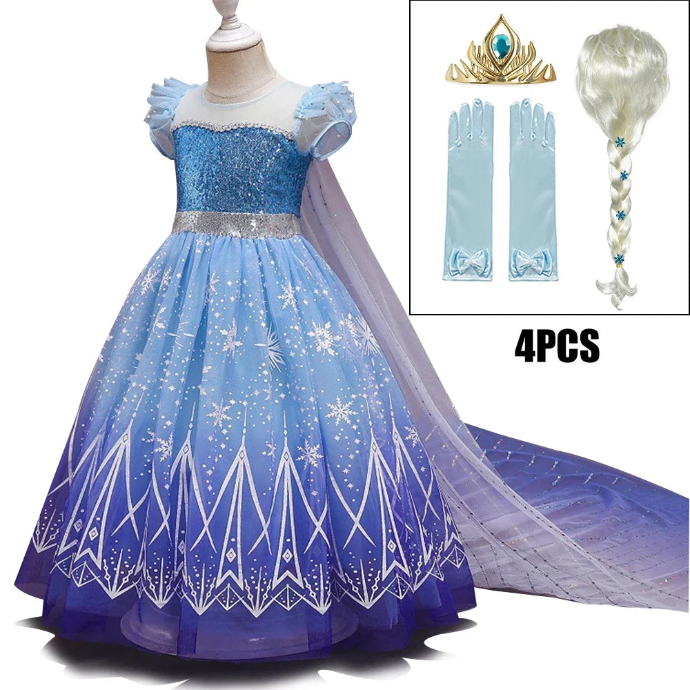 Kids Girl Cosplay Elsa Princess Costume Luxury Sequins Birthday Prom Gown Fancy Carnival Toddler Clothing Halloween Role Playing