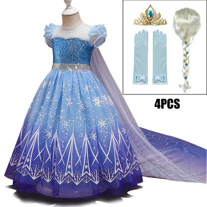 Kids Girl Cosplay Elsa Princess Costume Luxury Sequins Birthday Prom Gown Fancy Carnival Toddler Clothing Halloween Role Playing