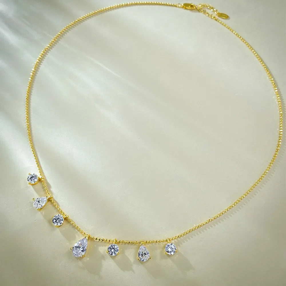 4.3Cttw Round/Waterdrop Moissanite Diamond Necklaces for Women 925 Sterling Silver Stacking NeckChain Choker with Certificate