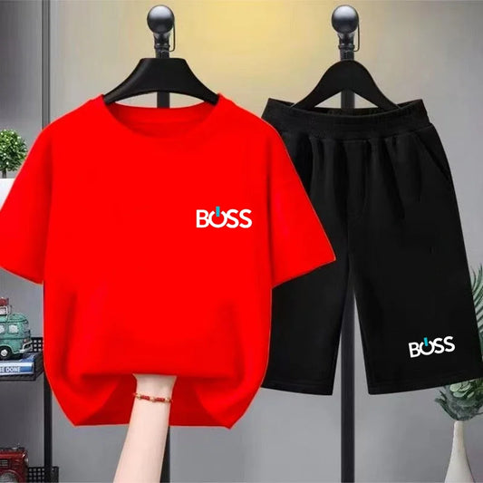 Child T-shirt Summer Short Sleeve Print Children Age 3-12 Girls boy Set white black Tshirt+Shorts 2pcs leisure fashion Kids Set