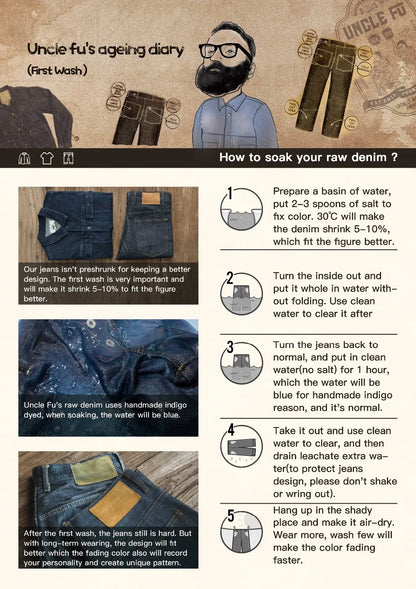Retro 11.7oz Red-Line Selvedge Raw Denim Jeans for Men's Khaki Well-fitting Straight Pants Mid-waist Casual Fall Trousers