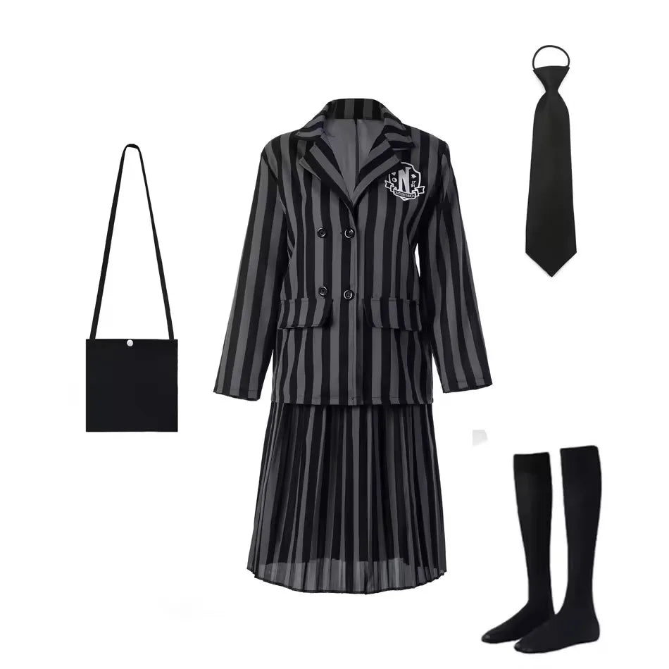 Girls Costumes Kids Black Striped Uniform Suit Birthday Party Halloween Cosplay Dresses For Kids