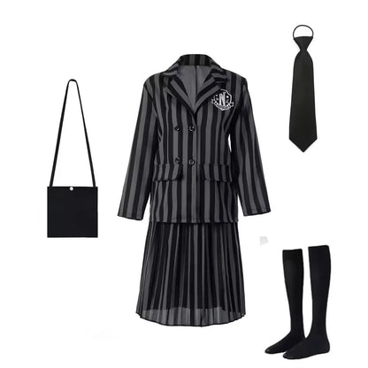 Girls Costumes Kids Black Striped Uniform Suit Birthday Party Halloween Cosplay Dresses For Kids