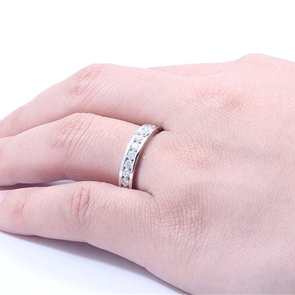 S925 Silver Groove Inlaid D VVS1 Round Moissanite Ring for Women Fashion Wedding Ring Eternity Band with Certificate