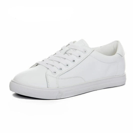 Women's Ladies Female Genuine Leather White Shoes Flats Lace Up Moccasins Spring Autumn Vulcanized Shoes Korean
