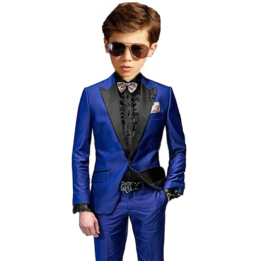 Burgundy Boys Slim Fit Tuxedo 2 Pieces Jacket Pants Formal Party Outfit One Button Peak Lapel Kids Suit Set Wedding Guest Wear