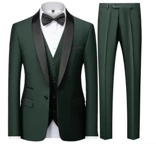 Black Blazer Set Men Autumn Wedding Party 3 Pieces Set Large Size Male Blazer Coat Pants and Vest Black Fashion Slim Fit Suits