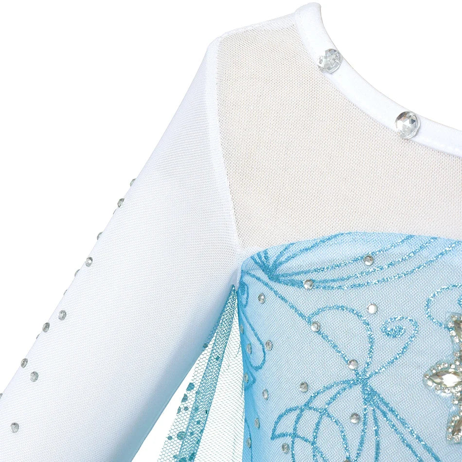 Girls Snow Queen Elsa Anna Long Sleeves Costume Kids Princess Dress Halloween Cosplay Party Prom Gown Vesidos For 2-10 Years