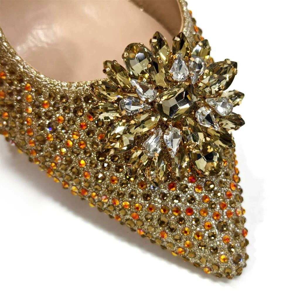 Nigerian Women Heel Party Ladies Italian Design Shoes And Bag Set Decorated with Rhinestone Handbag Wedding Party