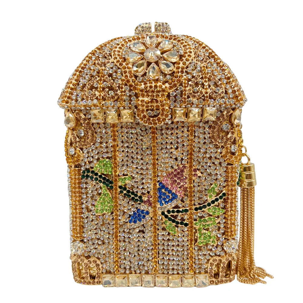 New Arrived Birdcage Gilded Rhinestone Clutch Luxury Diamond Bag Party Stone Purse Crystal Evening Bag Women Handbag
