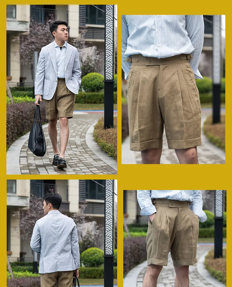 Pure linen fabric Lazy summer Naples high-waisted loose shorts men's casual pants can be customized